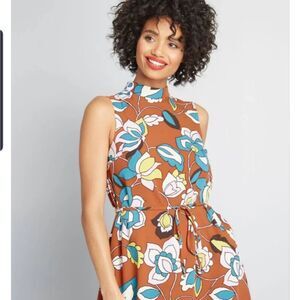 ModCloth In With Excitement Retro Floral Sleeveless Dress – Size L